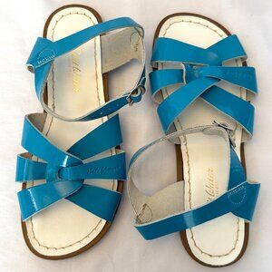 SALT WATER ORIGINAL SANDALS WOMENS US 8 HOY SIZE 6 PATENT LEATHER TURQUOISE BLUE